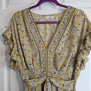 Max Studio Yellow Floral V-Neck Blouse